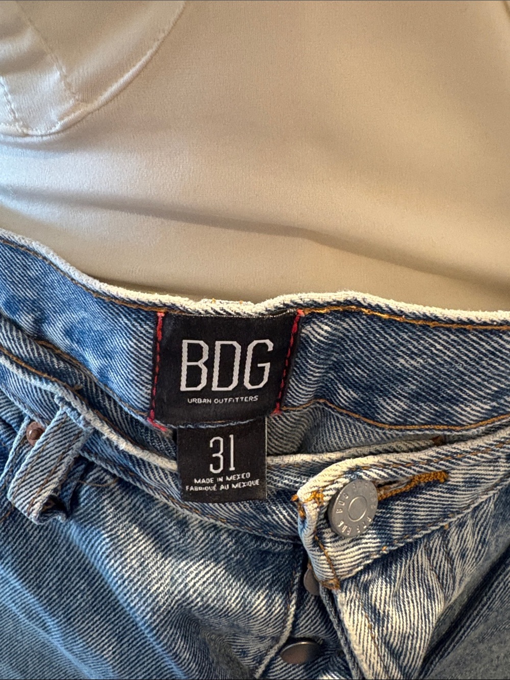 BDG Light Blue Distressed High-Waist Denim Bermuda Shorts - Picture 5 of 10